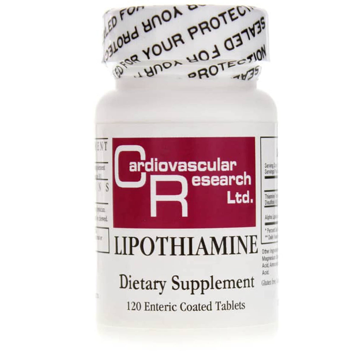Cardiovascular Research Lipothiamine B bottle highlights high-bioavailability thiamine with alpha-lipoic acid for daily support
