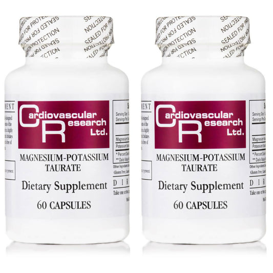 Cardiovascular Research Magnesium-Potassium Taurate bottle for daily mineral support.
