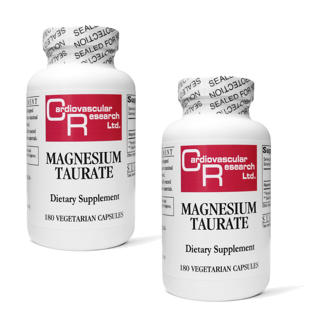 Cardiovascular Research Magnesium Taurate bottle front shows 125 mg dosage for daily intake