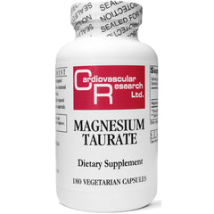 Cardiovascular Research magnesium taurate 125mg bottle with capsules for daily relaxation.
