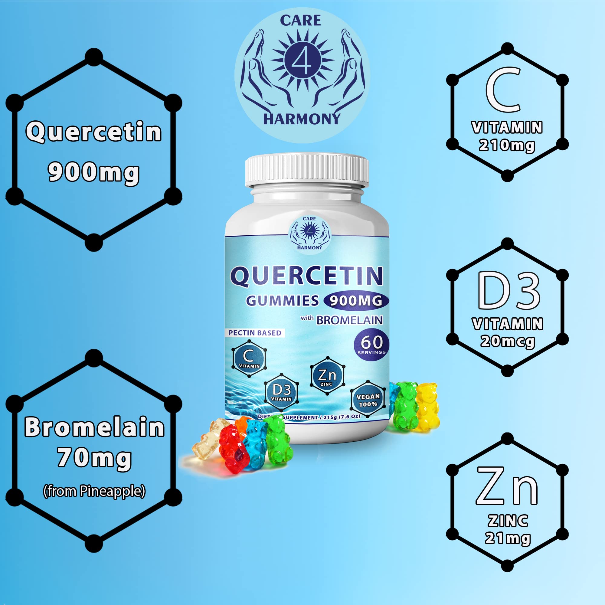 Care 4 Harmony 3-pack quercetin gummies packaging highlighting value for daily use
