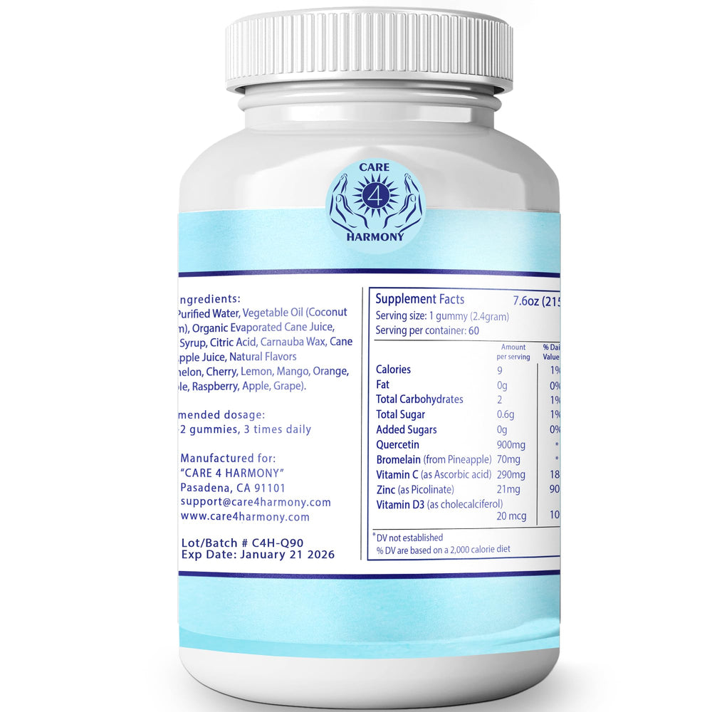 Care 4 Harmony immune-support gummies jar with vegan, pectin-based formula