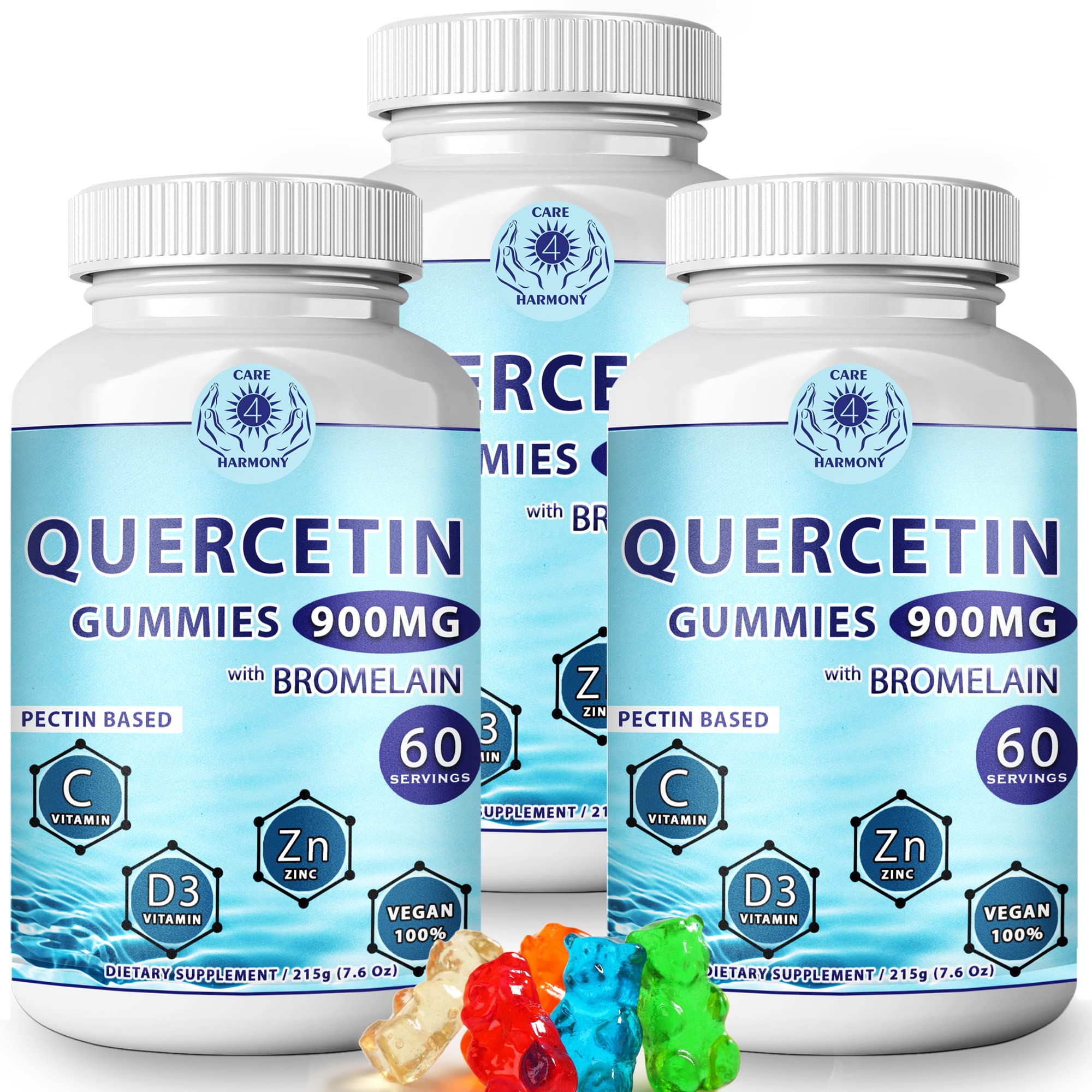Care 4 Harmony Quercetin Gummies bottle front showing label for immune support
