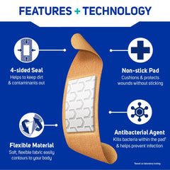 Assorted sizes ensure the right bandage for small scrapes and larger abrasions.