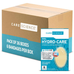 Care Science hydrocolloid oval patch close-up for blister protection on heels and toes.