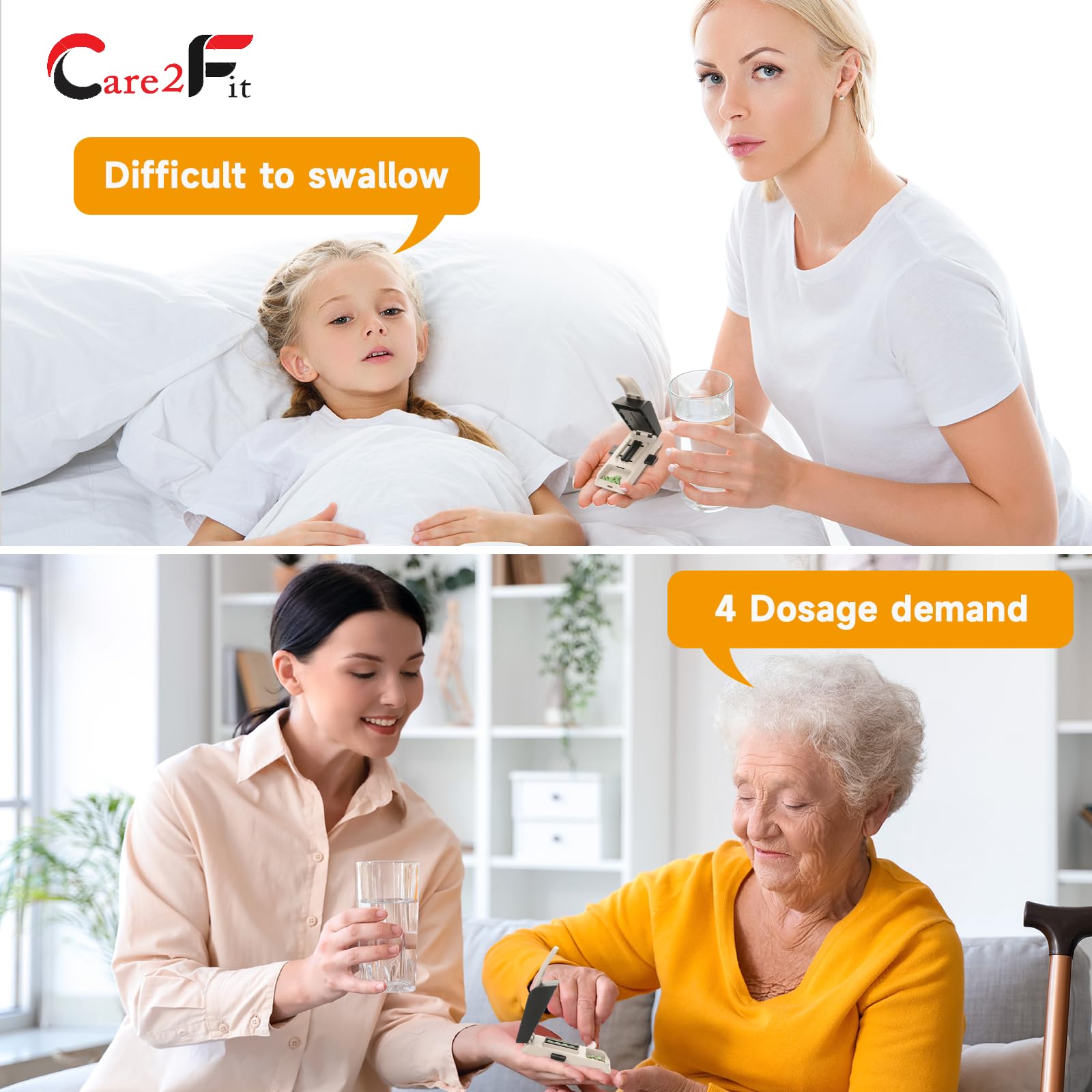 Care2fit 2025 Auto Centering Pill Cutter silicone buffer prevents pill crush.