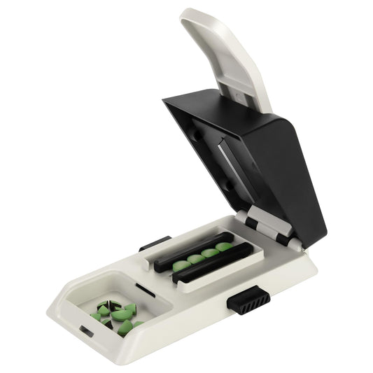 Care2fit 2025 Auto Centering Pill Cutter front view enables quick, accurate pill splits.