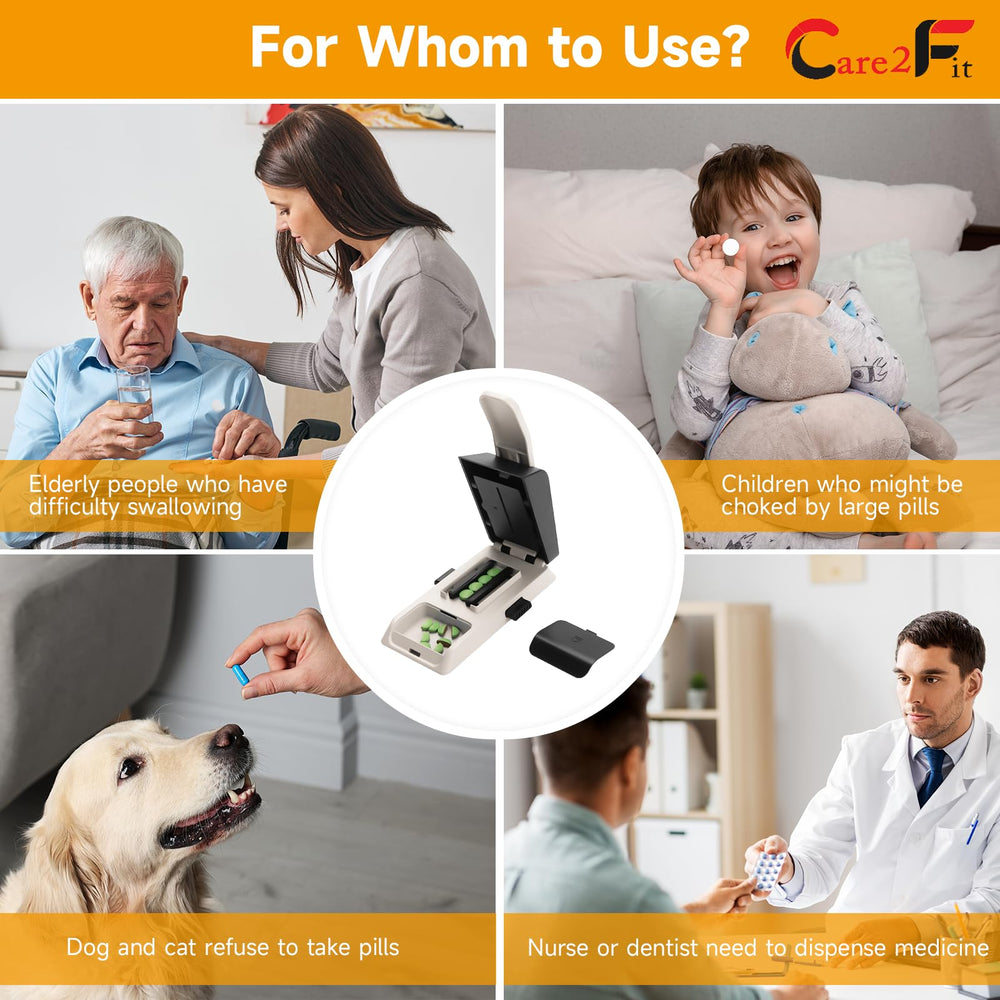 Care2fit 2025 Auto Centering Pill Cutter safety cover improves user protection.