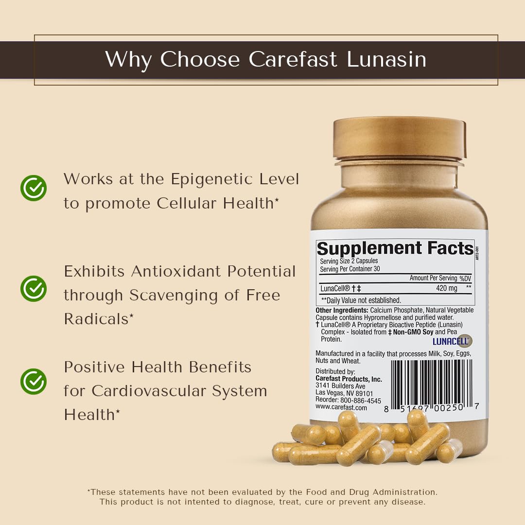 CAREFAST Lunasin bottle on desk for daily supplement routine