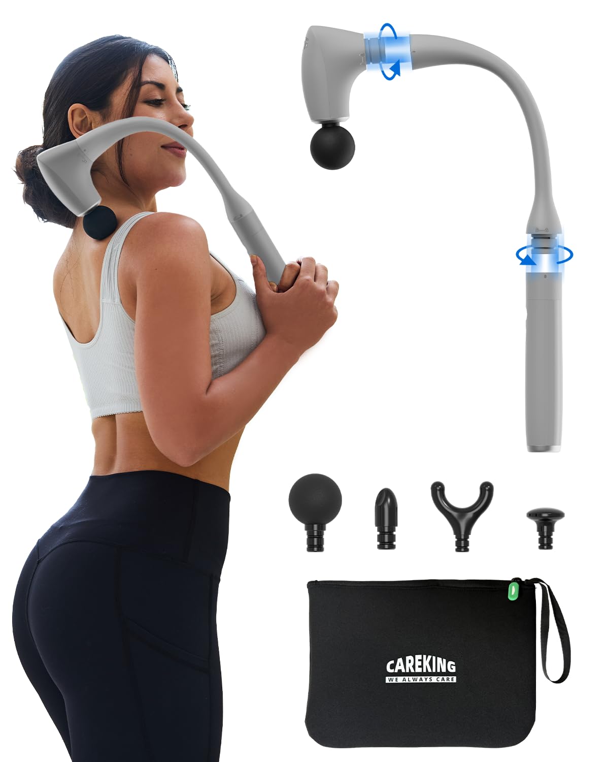 CAREKING 2-in-1 massager with extension handle reaching the back for targeted relief.