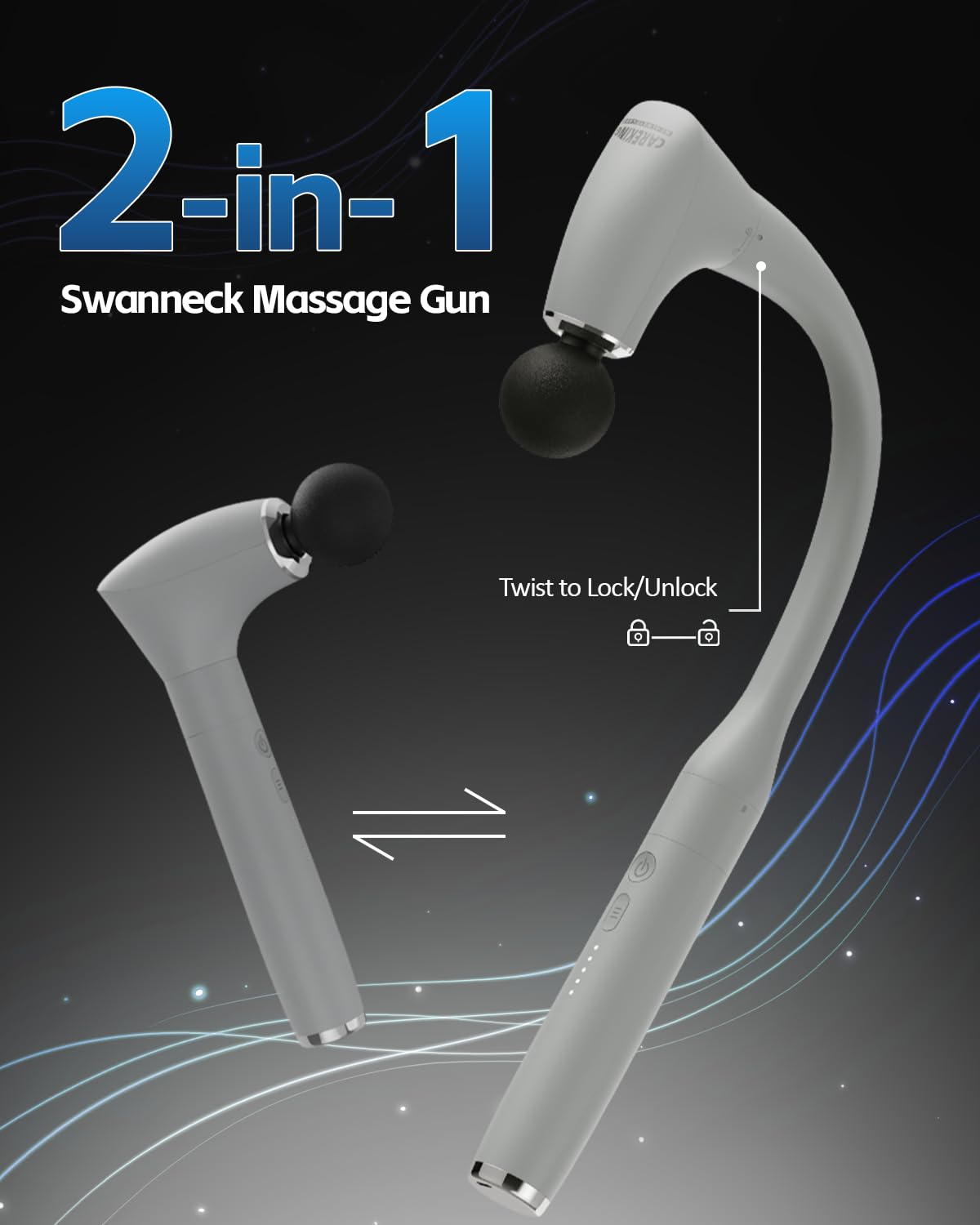 CAREKING massager heads: flat, bullet, ball, and fork for precise targeting.
