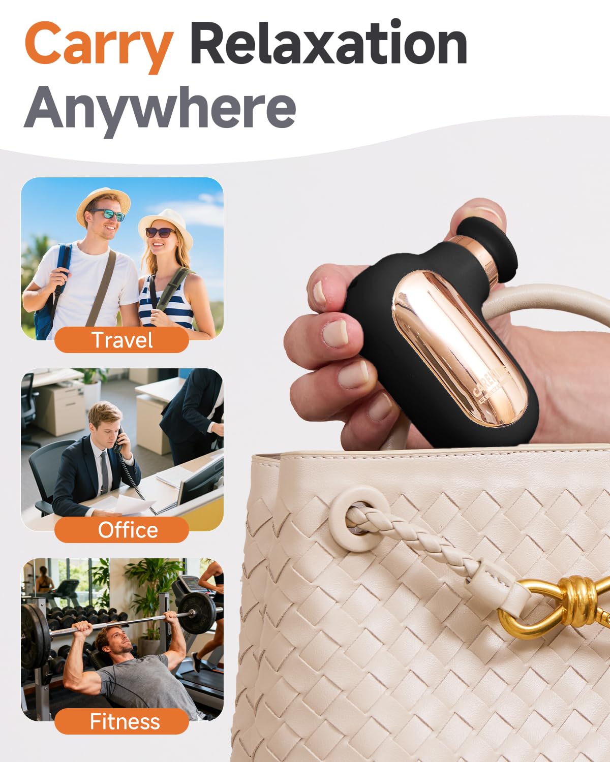 CAREKING Mini Massage Gun attachments heads provide targeted relief for shoulders, feet, and scalp.
