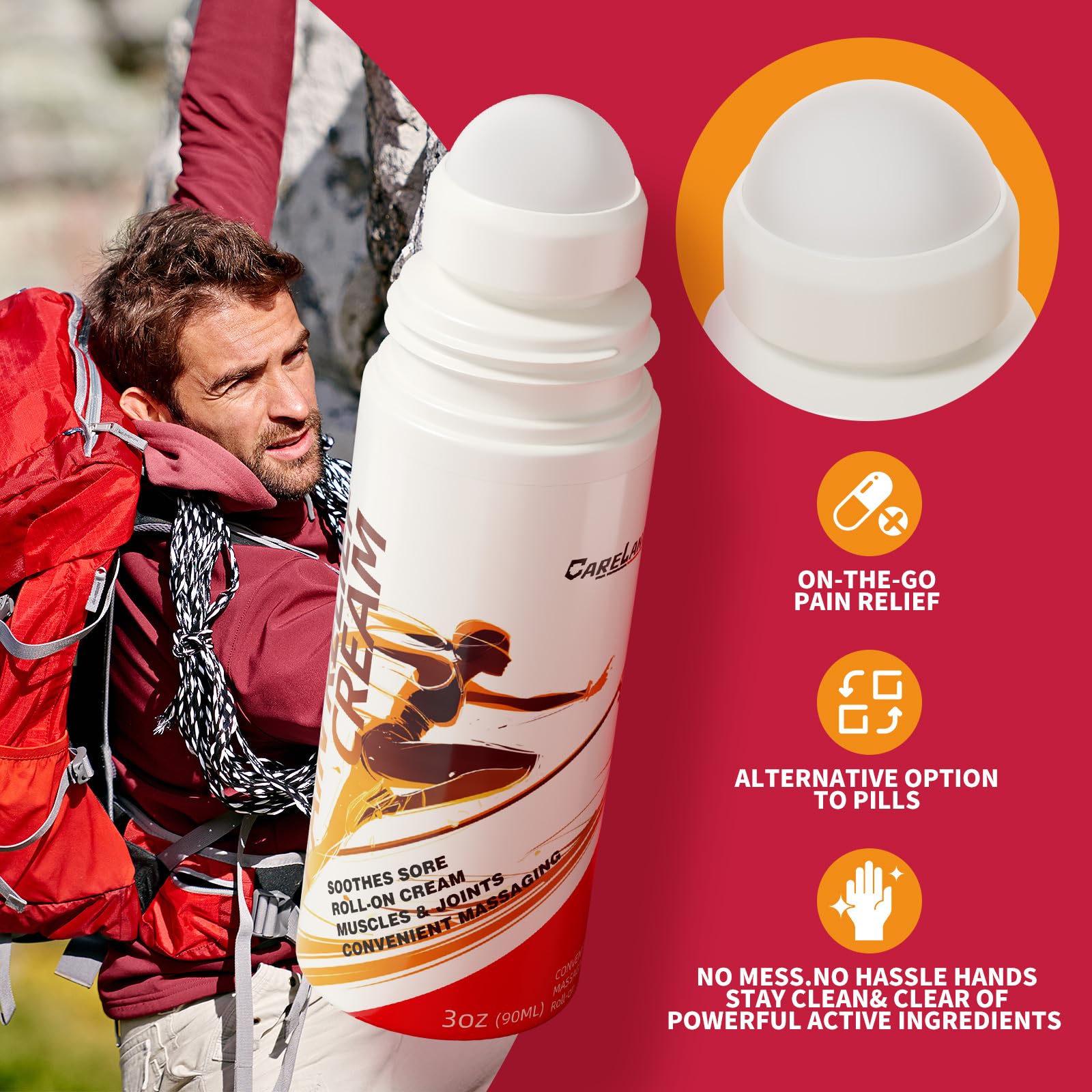 Careland 3oz bottle clearly shows triple-active formula for versatile relief.