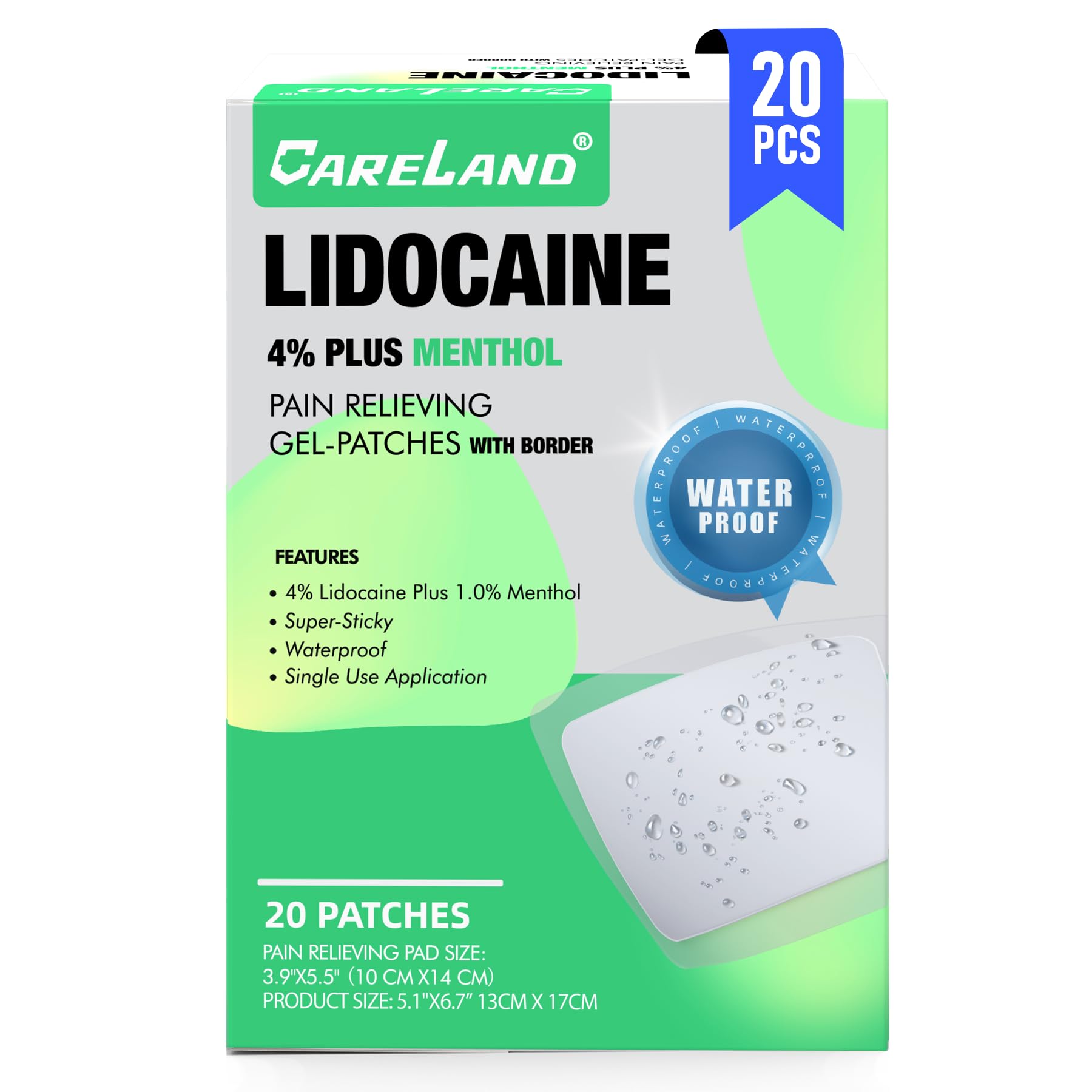 CARELAND 4% lidocaine patch on back for targeted temporary relief.