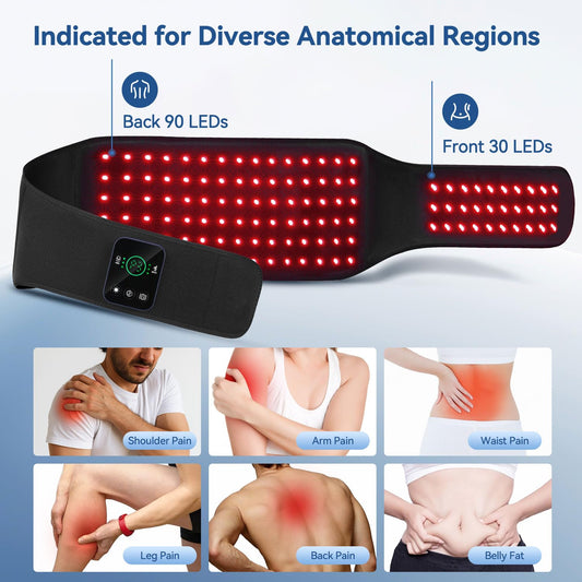 CAREMORR cordless red light belt worn around waist for easy use