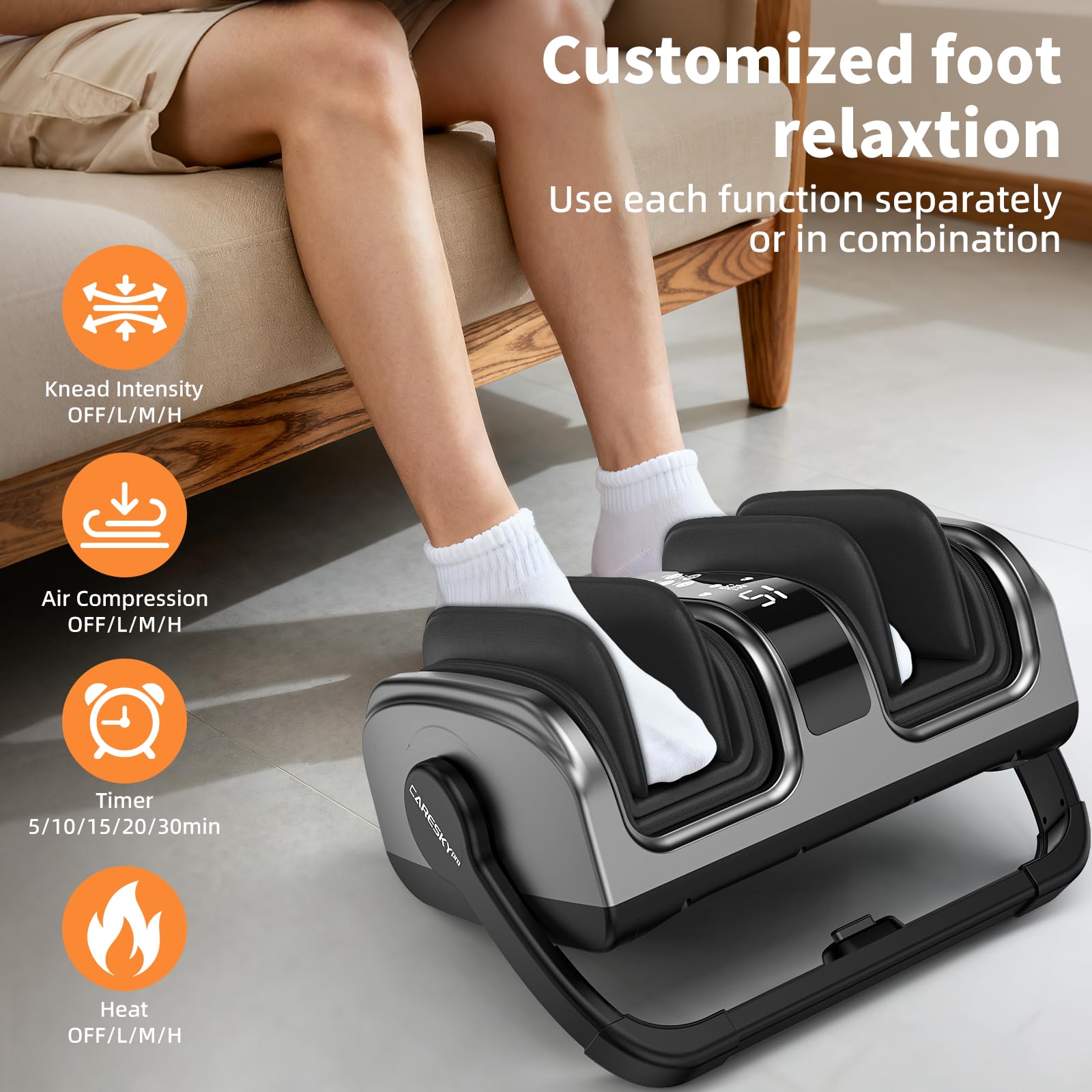 CARESKY foot massager with heat massage modes for multi-level kneading