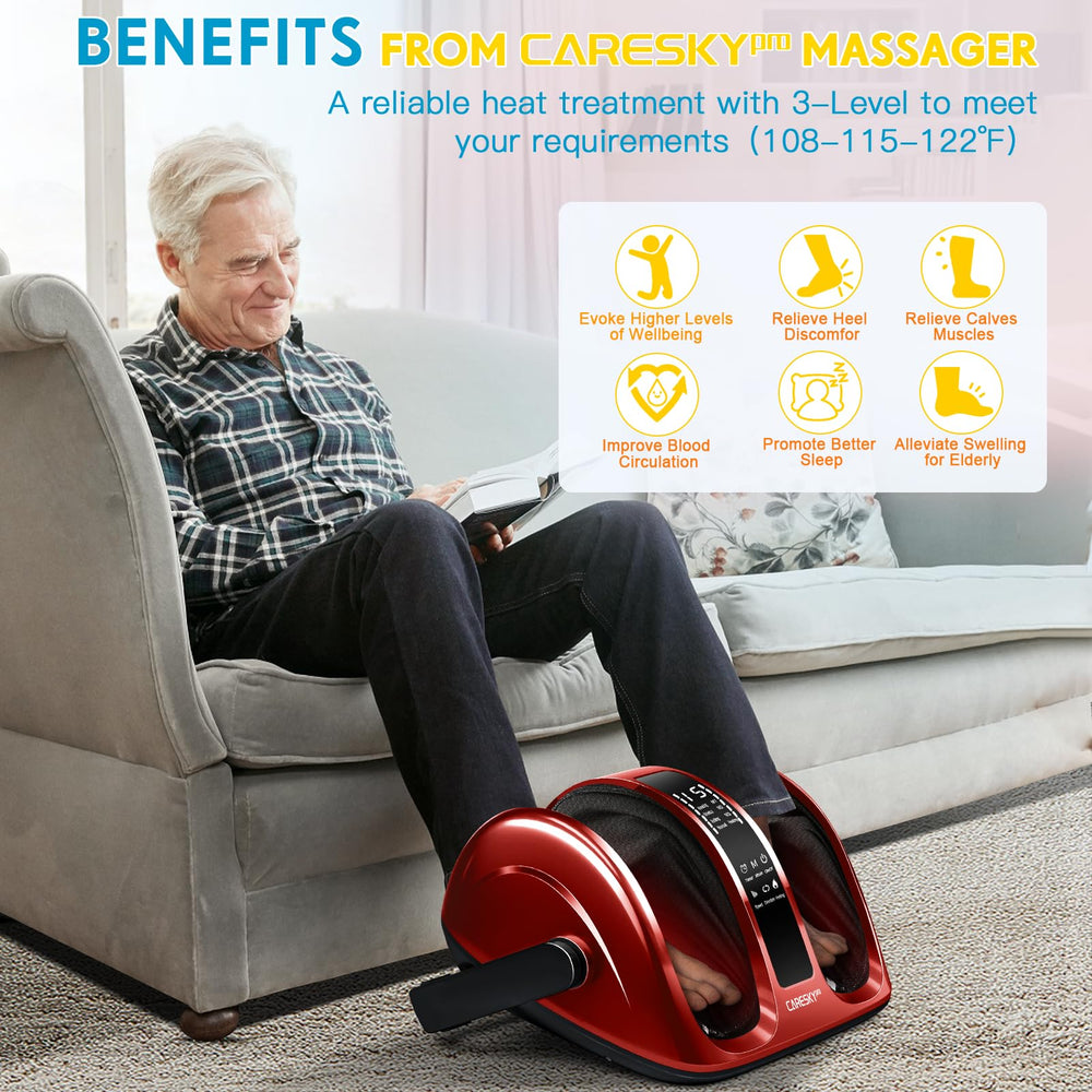 CARESKYpro massager showing adjustable modes for personalized foot therapy.