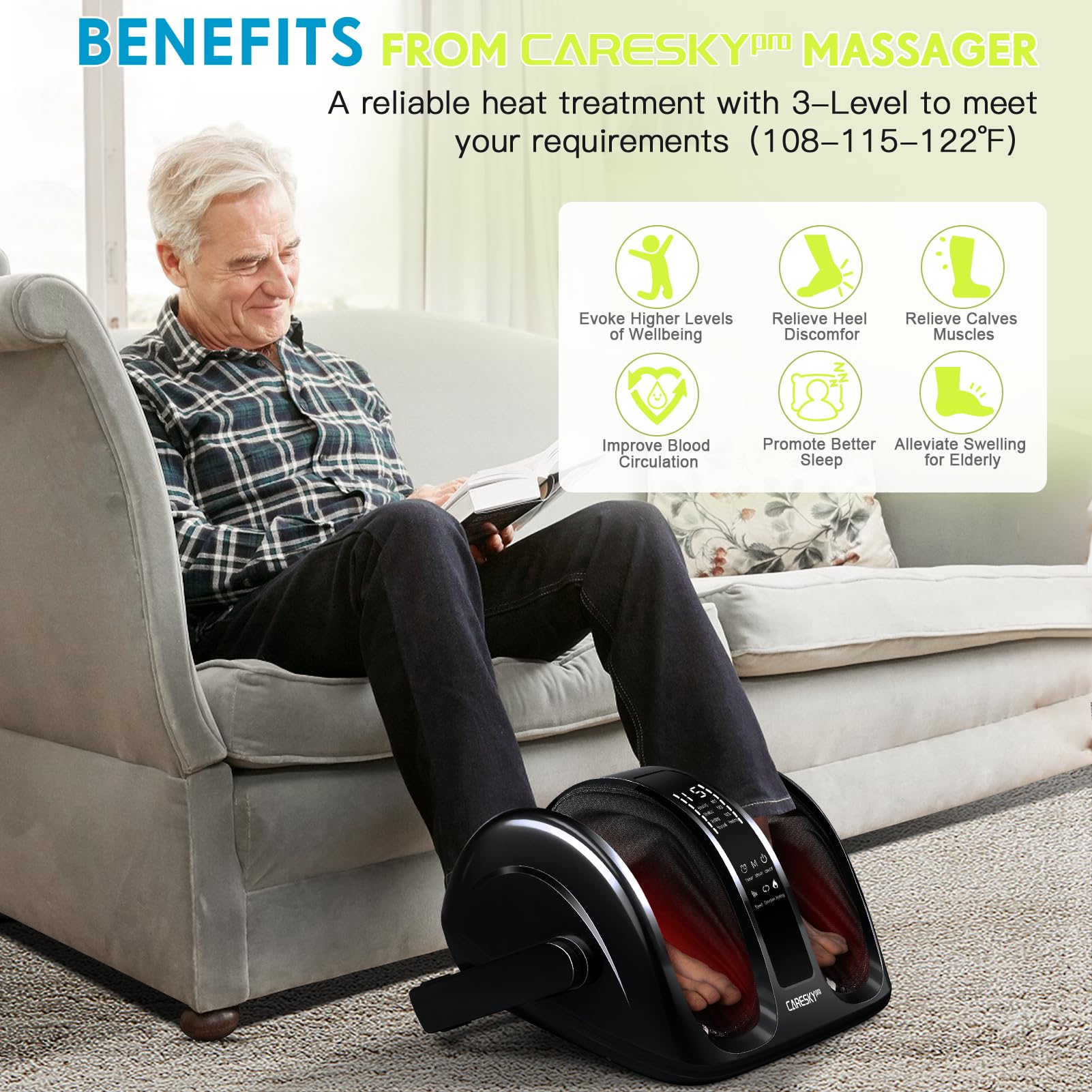CARESKYpro Deep kneading and rolling action eases sole tension.
