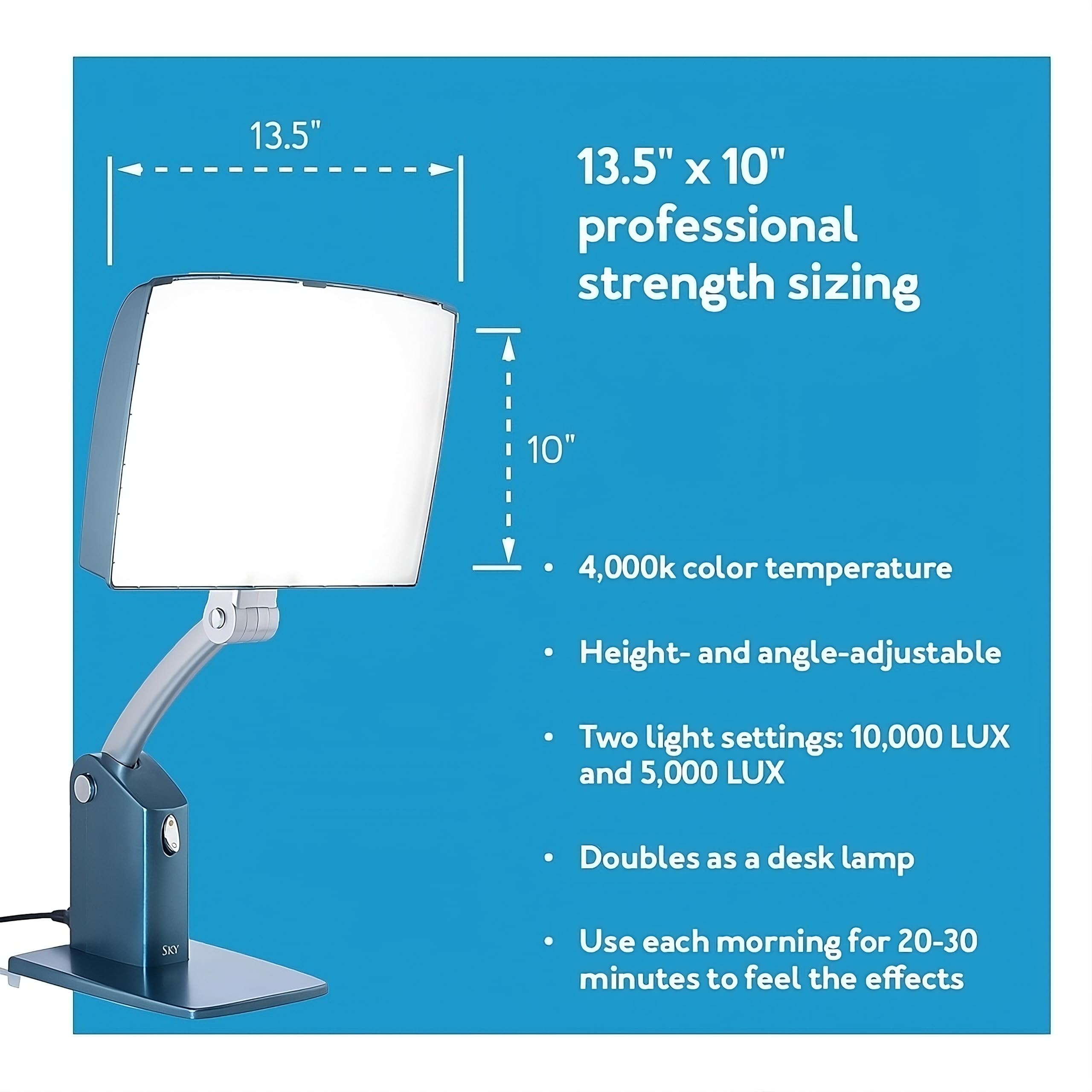 Carex Day-Light Sky 10k LUX lamp provides daytime illumination.
