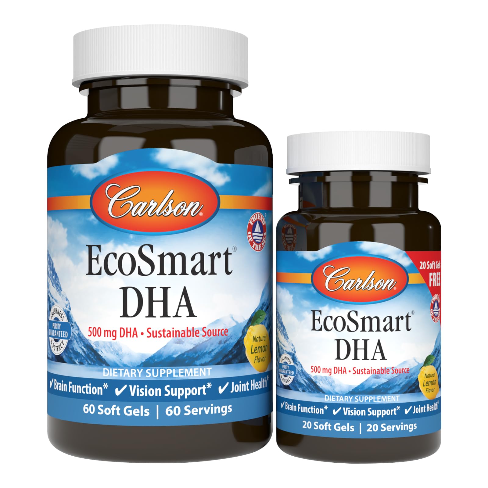 Carlson 60+20 softgels packaging for extended daily supply