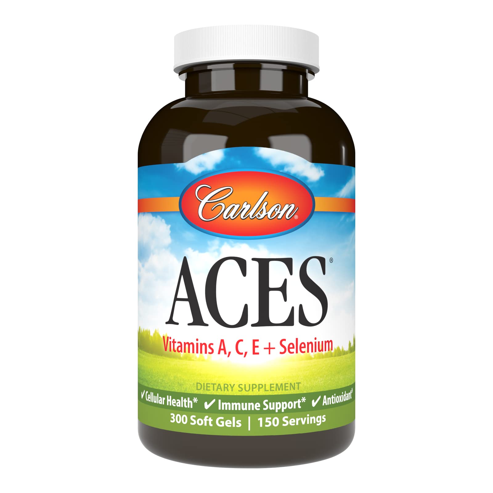 Carlson ACES bottle front view highlighting antioxidant vitamins for daily protection