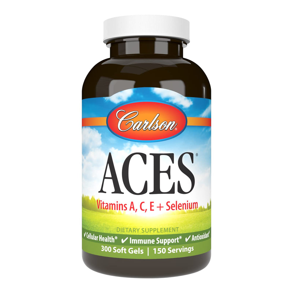Carlson ACES bottle front view highlighting antioxidant vitamins for daily protection