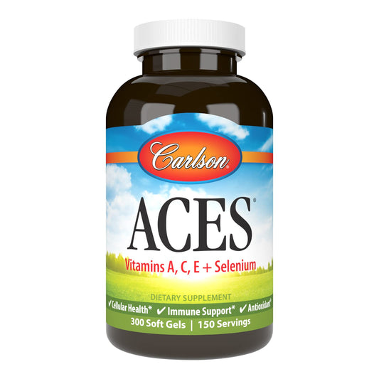 Carlson ACES bottle front view highlighting antioxidant vitamins for daily protection