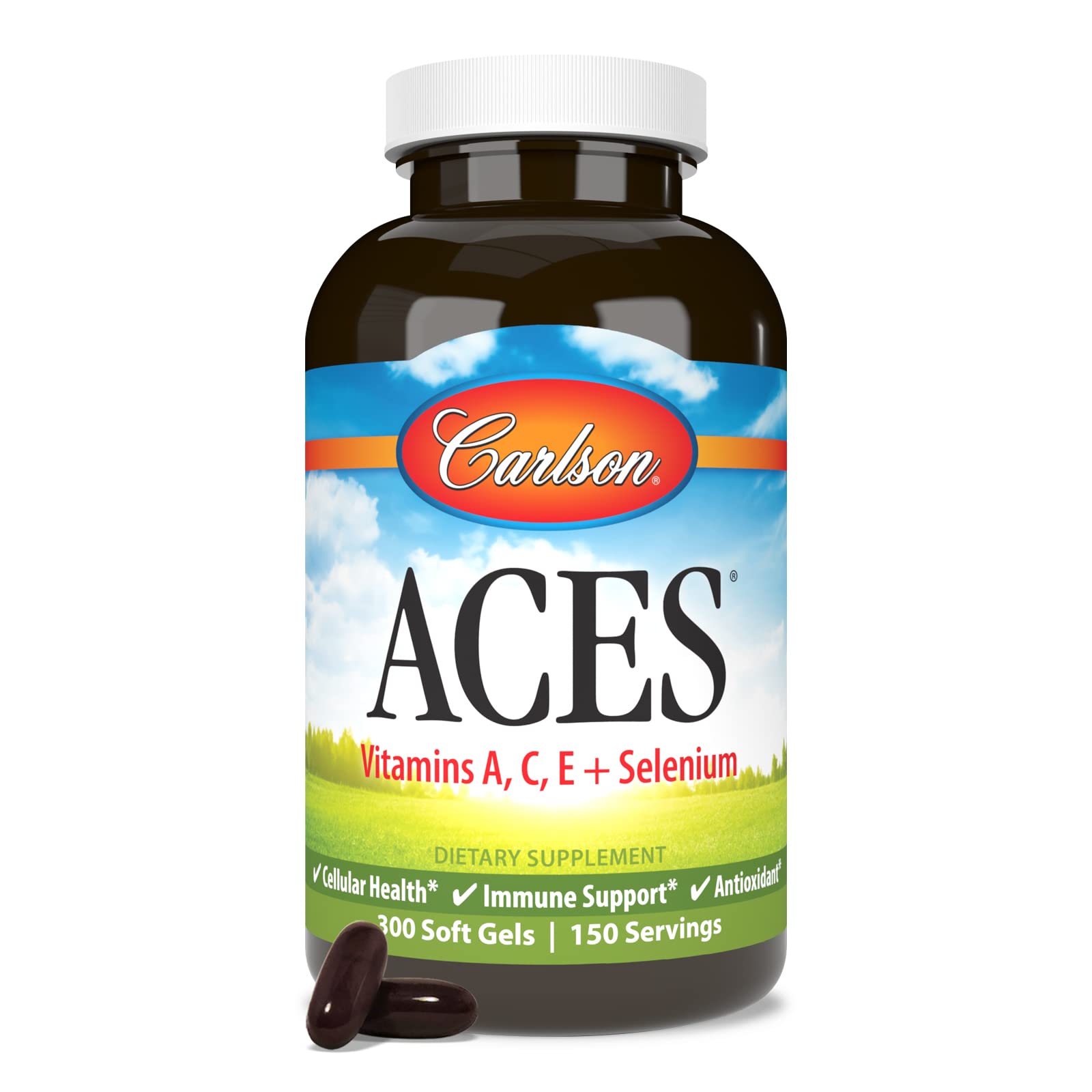 Carlson ACES bottle stack showing family-friendly daily supplement routine