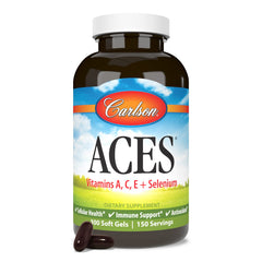 Carlson ACES bottle stack showing family-friendly daily supplement routine