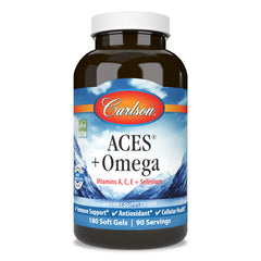 Carlson ACES + Omega bottle pour for easy daily omega-3 support.