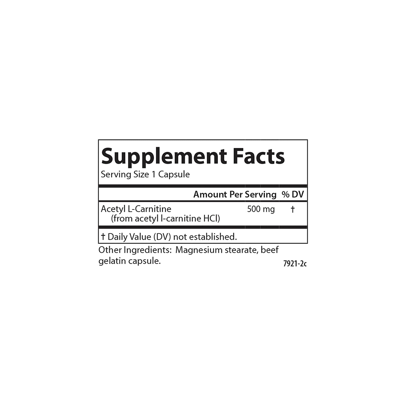 Carlson Acetyl L-Carnitine label detail; clear potency and ingredients at a glance.