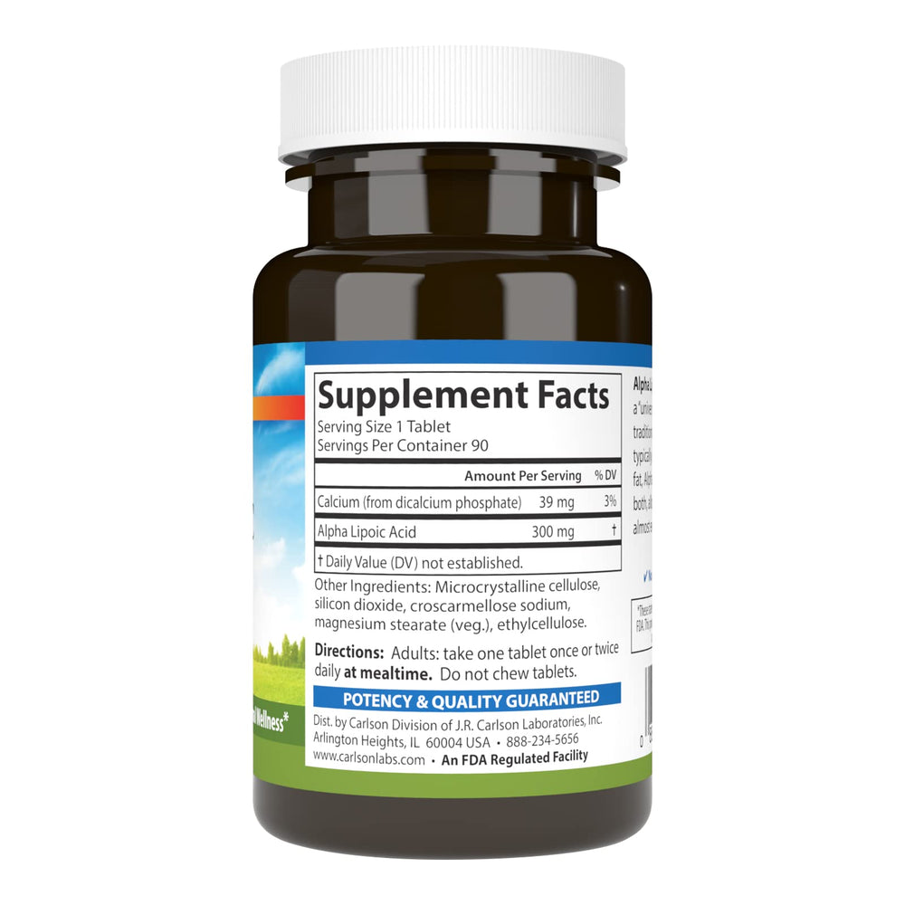 Carlson Alpha Lipoic Acid capsules closeup for easy swallowing.
