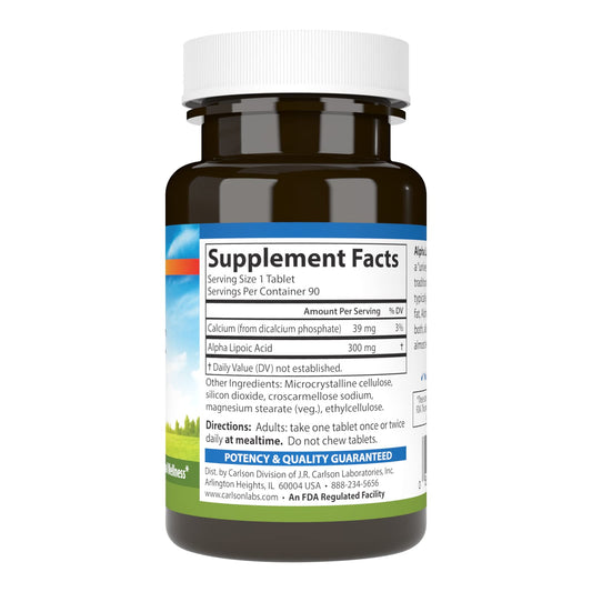 Carlson Alpha Lipoic Acid capsules closeup for easy swallowing.