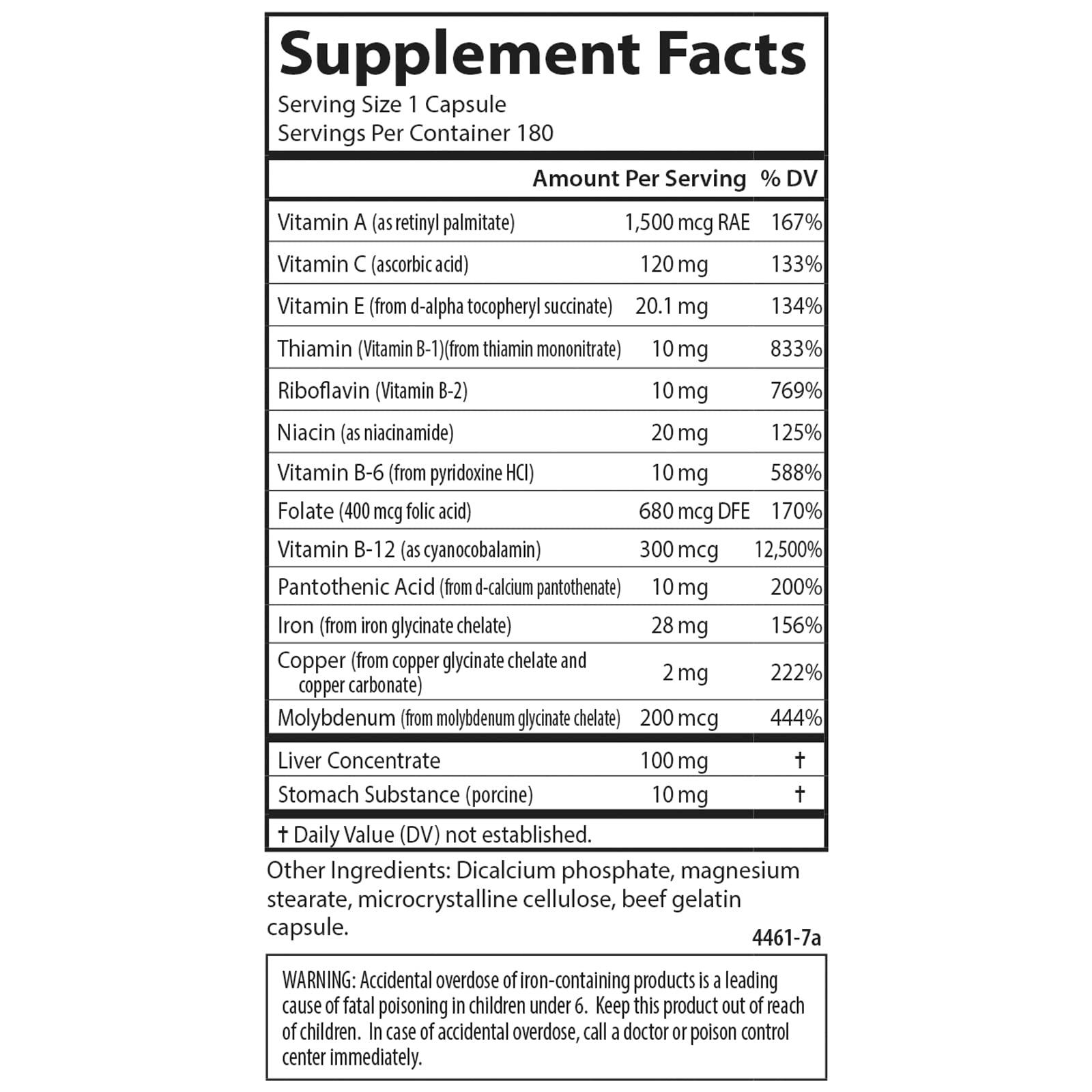 Carlson Blood Nutrients ingredients blend featuring vitamins, minerals, and hemoglobin