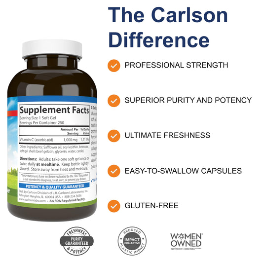 Carlson C-Gels immune support label highlighting vitamin C benefits