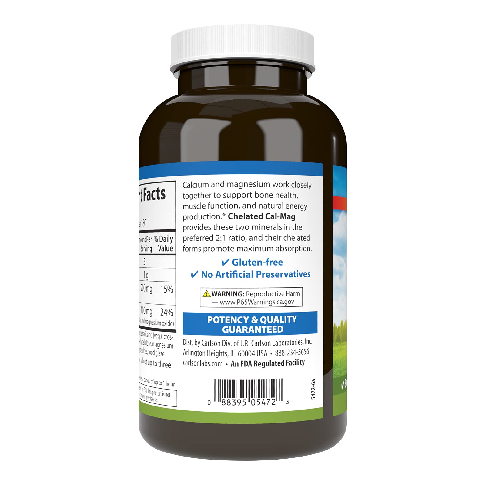 Carlson Cal-Mag bottle cap indicating easy dosing.