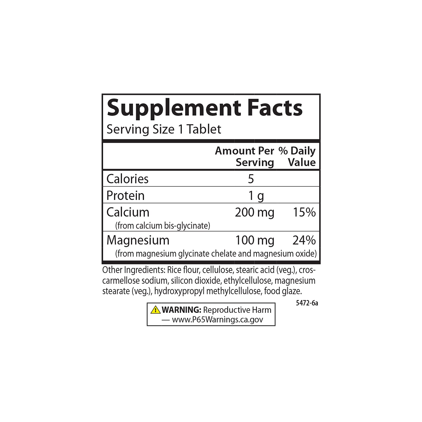 Carlson Cal-Mag ingredients list featuring chelated minerals.