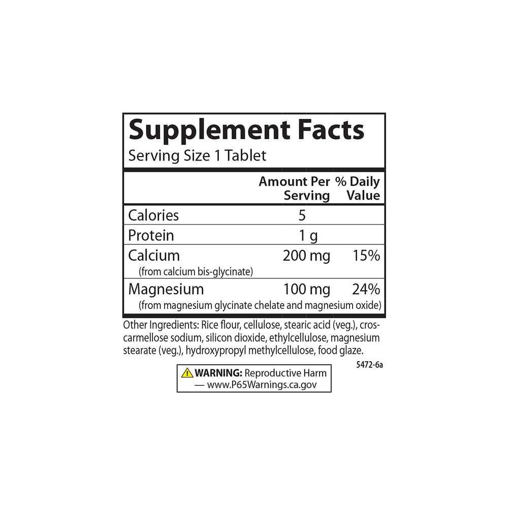 Carlson Cal-Mag ingredients list featuring chelated minerals.