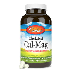 Carlson Cal-Mag nutrition facts card highlights potency.