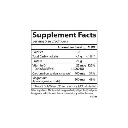 Carlson calcium-magnesium gels softgels poured for easy daily use.