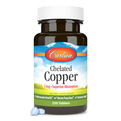 Carlson bottle with cap off; connective tissue support through chelated copper.