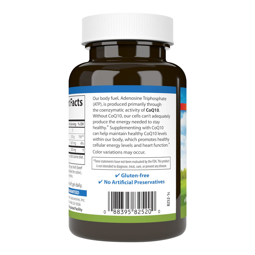 Carlson Co-Q10 softgel closeup showing smooth, easy-to-swallow capsules