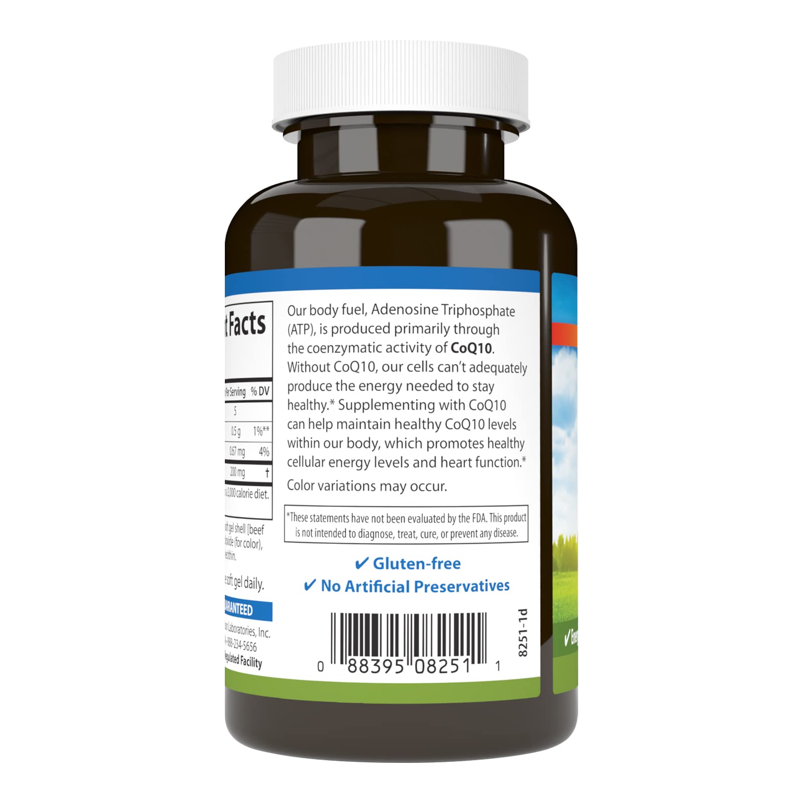 Carlson Co-Q10 bottle displaying 90 softgels and potency guarantee