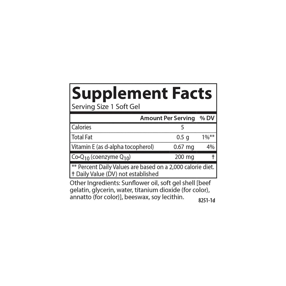 Carlson Co-Q10 ingredients panel highlighting natural all-trans CoQ10