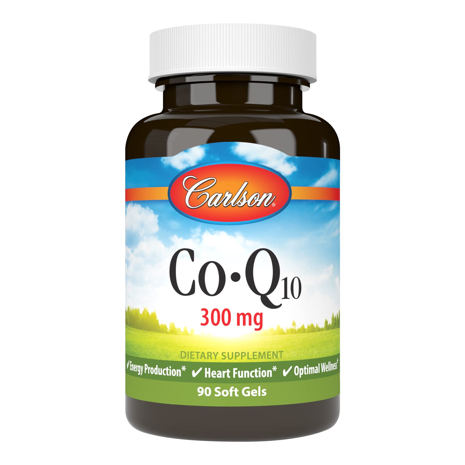 Carlson Co-Q10 softgels bottle front shows energy support option