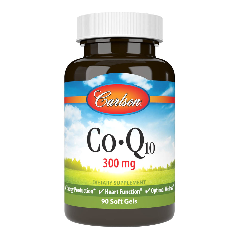 Carlson Co-Q10 softgels bottle front shows energy support option