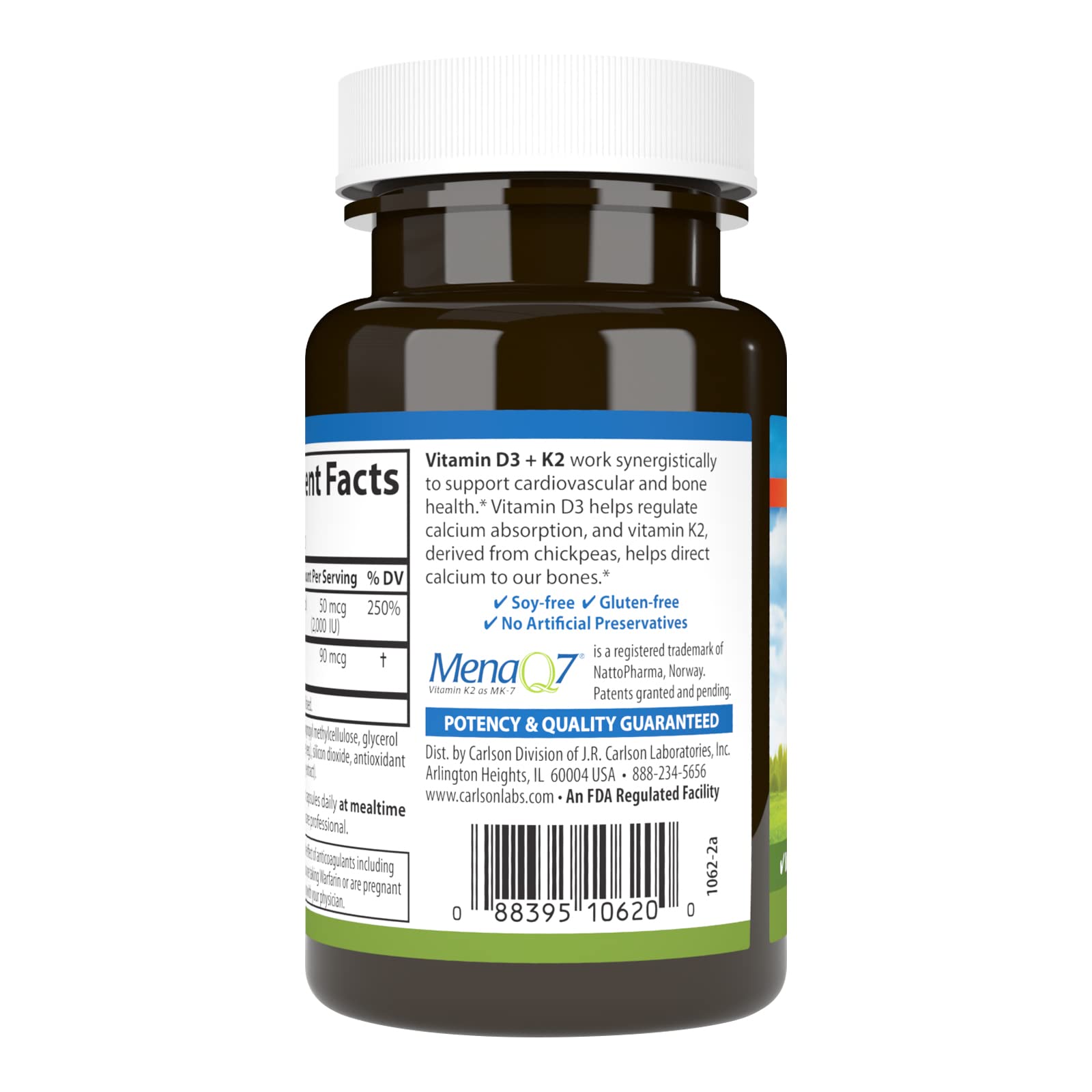 Carlson D3 K2 capsules close-up, premium nutrients for bone support