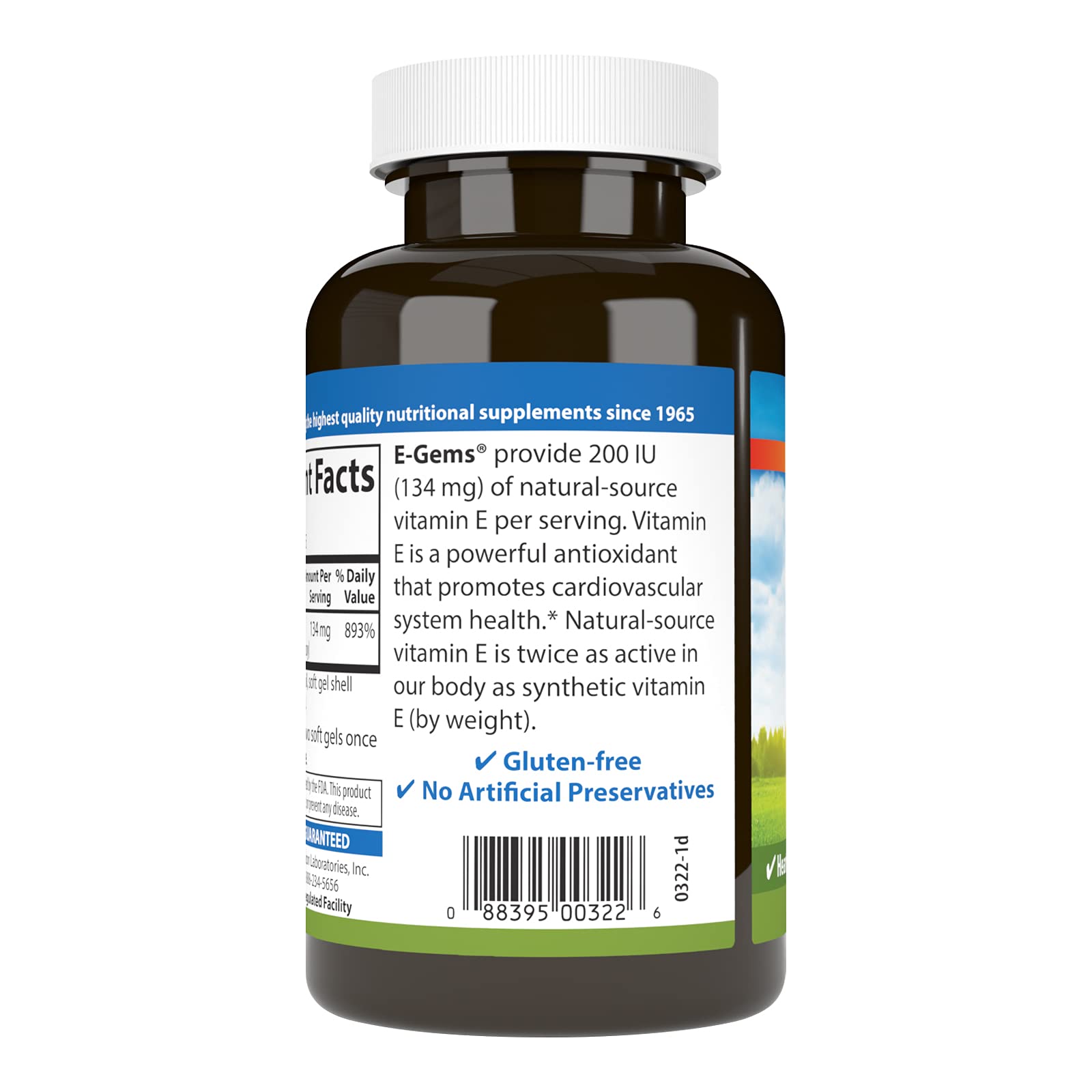 Pouring Carlson E-Gems bottle illustrating daily supplement accessibility.
