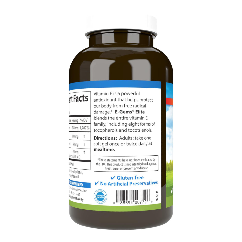 Carlson E-Gems Elite softgels closeup features 400 IU per capsule