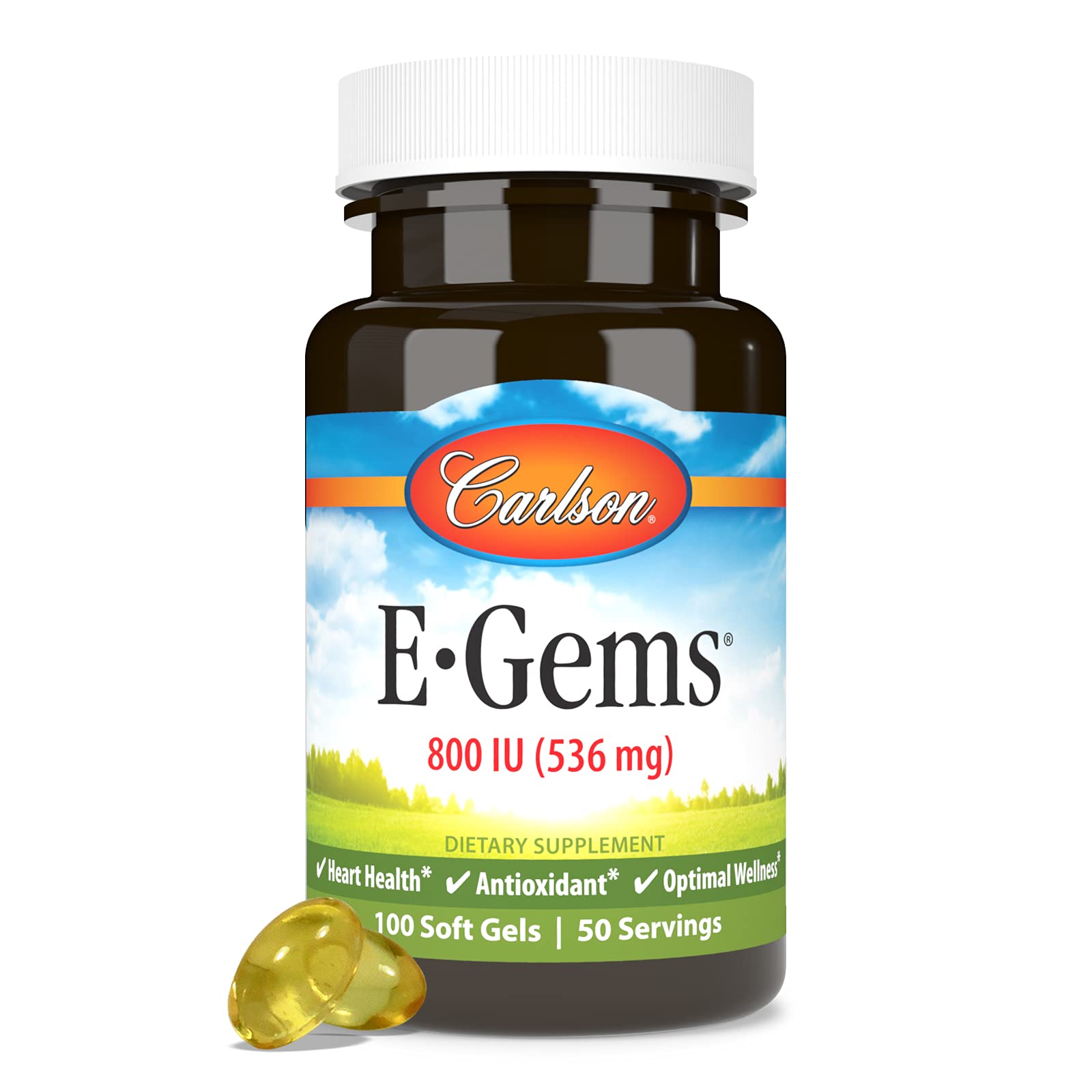 Carlson E-Gems serving pack emphasizing convenient daily capsules